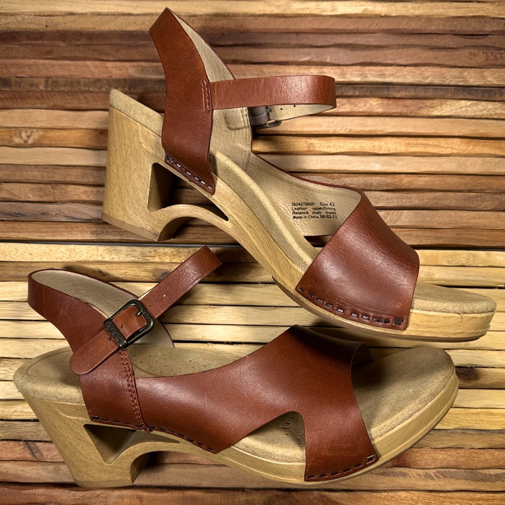Dansko Brown Leather Wooden Platform Sandals